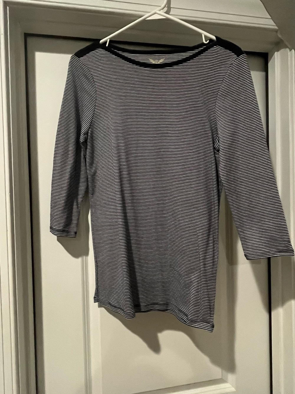 Faded Glory Striped 3/4 Sleeve Boatneck Top - Black & White